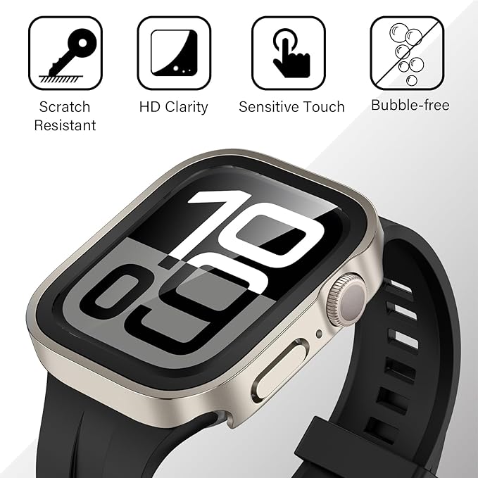 Amizee 2 Pack Case Compatible with Apple Watch Series 11/10 46mm Case with Built-in Screen Protector, Ultra-Thin Hard PC Straight Edge Anti-Scratch Protective Cover for iWatch 46mm (Starlight) - Image 4