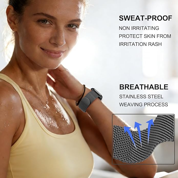Dhwazz Mesh Loop Band for Apple Watch Series 11 10 42mm 46mm Women Men, Stainless Steel Magnetic Strap for iWatch Ultra SE 3 2 1 Series 9 8 7 6 5 4 3 2 1 41mm 40mm 38mm 49mm 45mm 44mm 42mm - Image 3