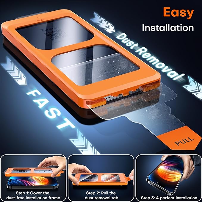 TOCOL for iPhone 16 Plus Screen Protector/iPhone 15 Plus Screen Protector 9H Hardness Military Grade Shatterproof HD Tempered Glass Full Coverage Easy Installation Case Friendly 2 Pack - Image 3