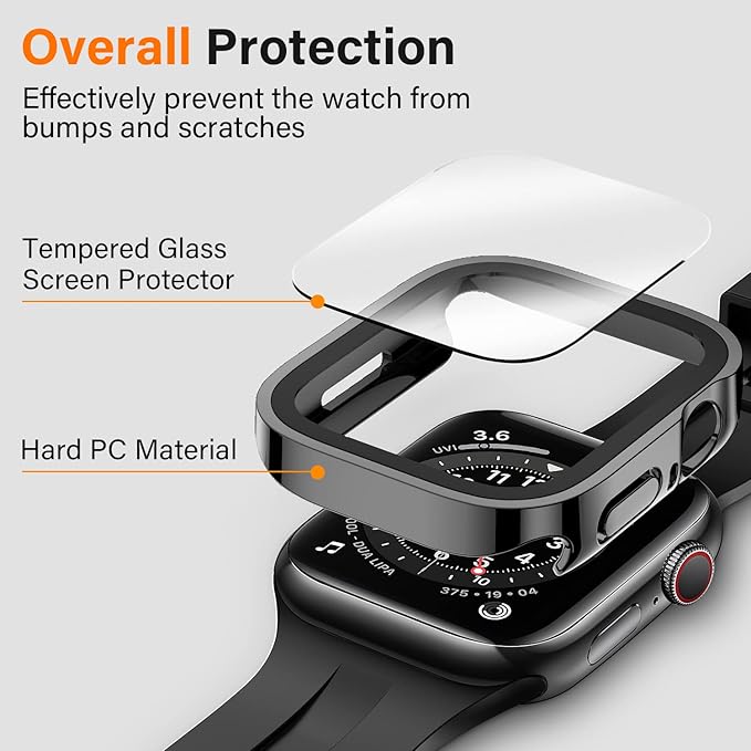Amizee 2 Pack Compatible with Apple Watch Case 44mm Series 6/5/4/SE with Built-in Screen Protector, Hard PC Case Straight Edge Ultra Thin Anti-Scratch Protective Cover for iWatch 44mm (Black) - Image 2