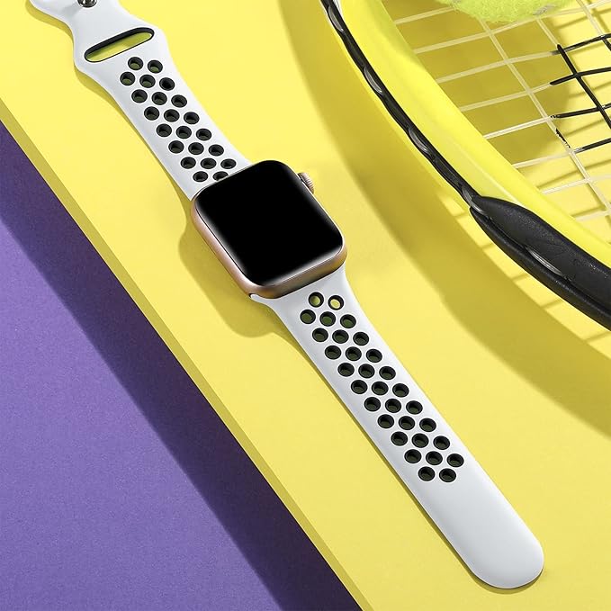 Lerobo Breathable Band Compatible with Apple Watch Band 45mm 49mm 44mm 46mm 42mm for Women Men,Soft Silicone Sport Replacement Strap for iWatch SE Ultra 3 2 Series 11 10 9 8 7 6 5 4 3 2 1,White/Black - Image 2