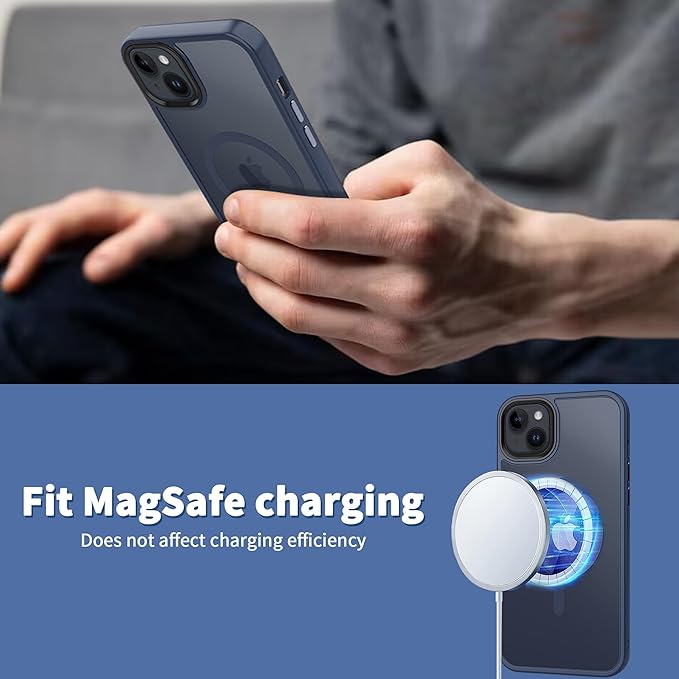 CACOE Magnetic Case for iPhone 13 & iPhone 14 6.1 inch-Compatible with MagSafe & Magnetic Car Phone Mount,TPU Thin Phone Cases Cover Protective Shockproof Anti-Fingerprint(Dark Blue) - Image 7