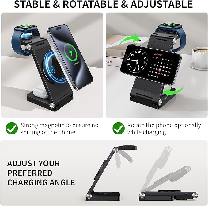 RYND 2026 Traveling Wireless Mag-Safe Fast Charging Station,Magnetic 3 in 1 Charger with Light for iPhone 16 15 14 13 12 Pro Max Plus,Apple Watch Series & Air pods 4 3 2 Pro-Gifts for Wife & Husband - Image 5