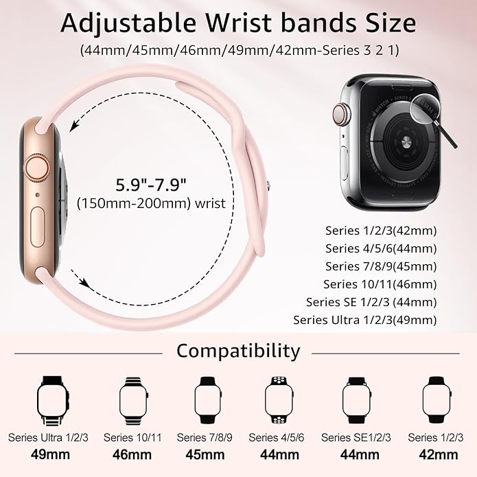 6 Pack Sport Bands Compatible with Apple Watch Band 38mm 40mm 41mm 42mm 44mm 45mm 49mm 46mm,Silicone Waterproof Strap for iWatch Apple Watch Series 11 10 9 Ultra 8 7 6 5 4 3 2 1 SE Women Men - Image 2