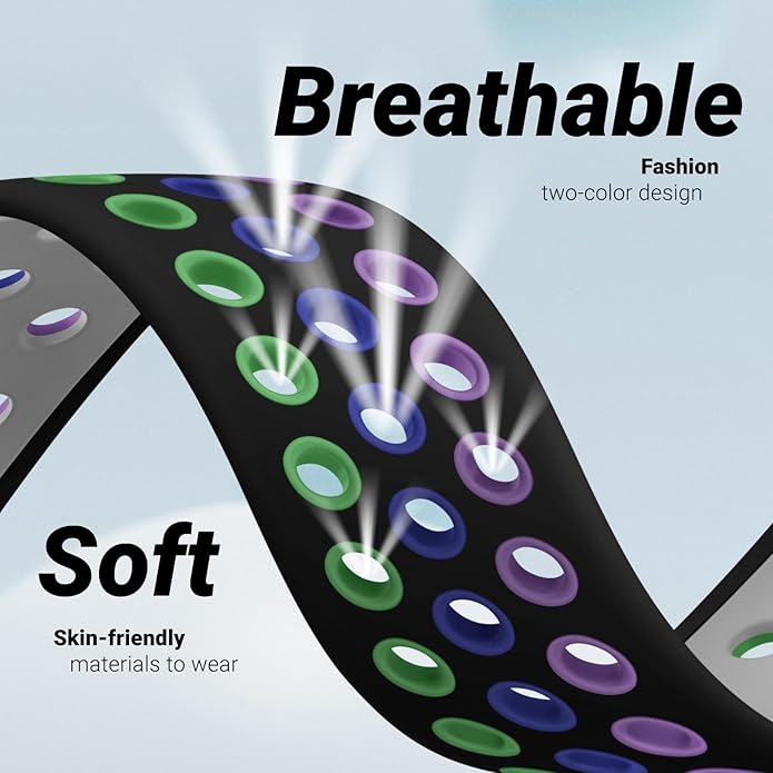 5 Pack Sport Bands Compatible with Apple Watch Band 44mm 45mm 46mm 42mm 41mm 40mm 38mm 49mm for Men Women, Breathable Silicone Wrist Strap for iWatch Series 11 10 9 8 7 6 5 4 3 2 1 SE3 2 1 Ultra3 2 1 - Image 3