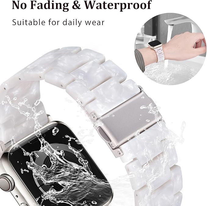 V-MORO Resin Bands Compatible with Apple Watch Bands Lightweight Fashion Strap 45mm/46mm Series 11/10/9/8 Lightweight Band with Starlight Buckle for iwatch Series 7/SE/6/5/4/3/2/1(Pearl white,42/44/45/46/49mm) - Image 4