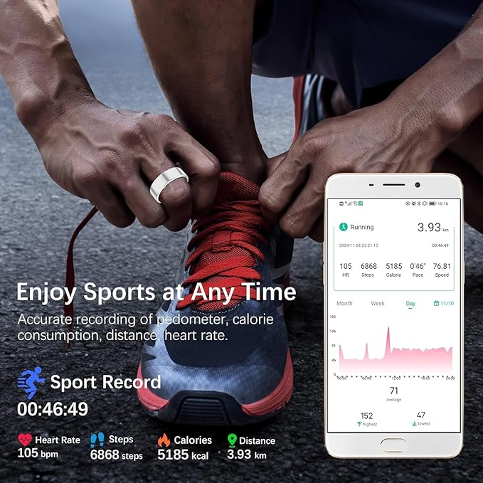 Smart Ring for Women Men, Fit Ring with Heart Rate, Blood Oxygen, HRV, Sleep Monitor, Stress, Step Counter, IP68 Waterproof Fitness Rings for iPhone & Android, No Subscription Fee (Silver, 9#) - Image 4