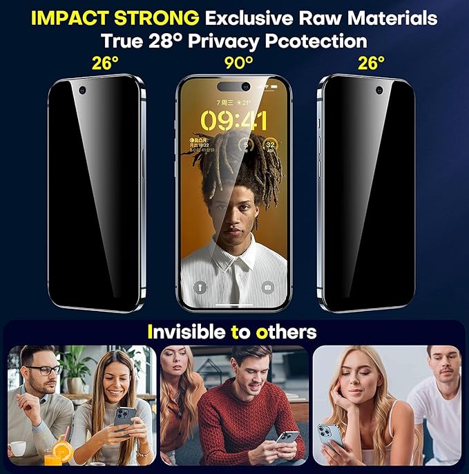 ImpactStrong Anti-Spy Privacy Screen Protector for iPhone 15 (6.1-Inch), 9H Tempered Glass, Shatter-Resistant, Anti-Scratch, Easy Install Kit, Case Friendly, 2-Pack - Image 4