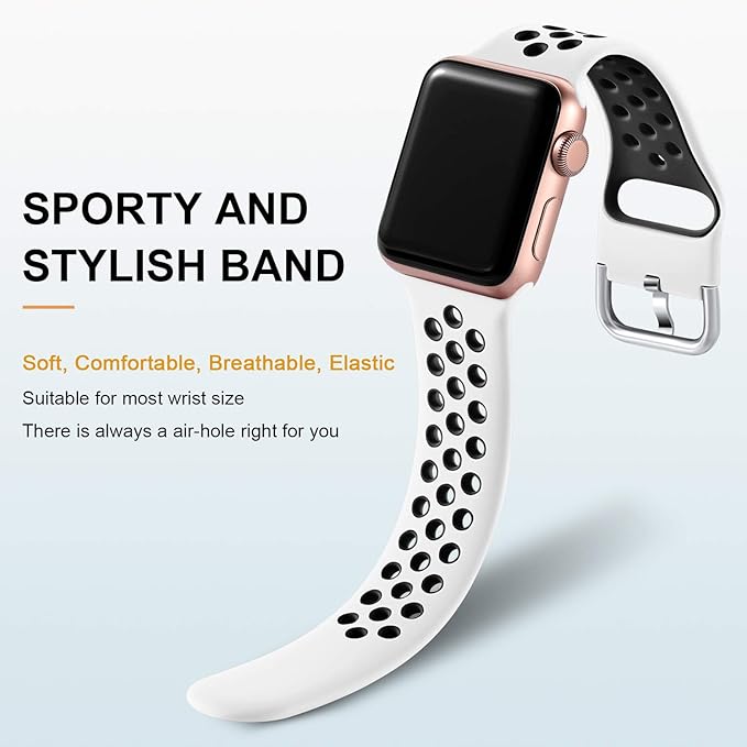 Lerob Compatible with Apple Watch Band SE 40mm 38mm 9 41mm 11 10 42mm,Soft Silicone Strap Breathable Replacement Sport Band for iWatch Band SE 3 2 Series 8 7 6 5 4 3 2 1 Women Men - Image 7