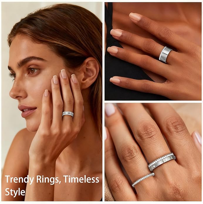 Emibele 3 Pack Stackable Rings for Oura Ring Gen 3/Oura Ring Gen 4, Stainless Steel No Tarnish Stacking Ring, Stack Cubic Zirconia Oura Stack Rings, Trendy Jewelry Gifts for Women - Image 5
