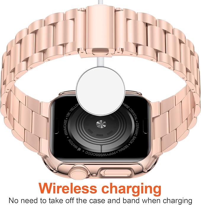 iiteeology Compatible with Apple Watch Band 42mm Series 11 Series 10, Upgraded Stainless Steel Band with iWatch Screen Protector Case for Men Women Rose Gold/Rose Gold - Image 3