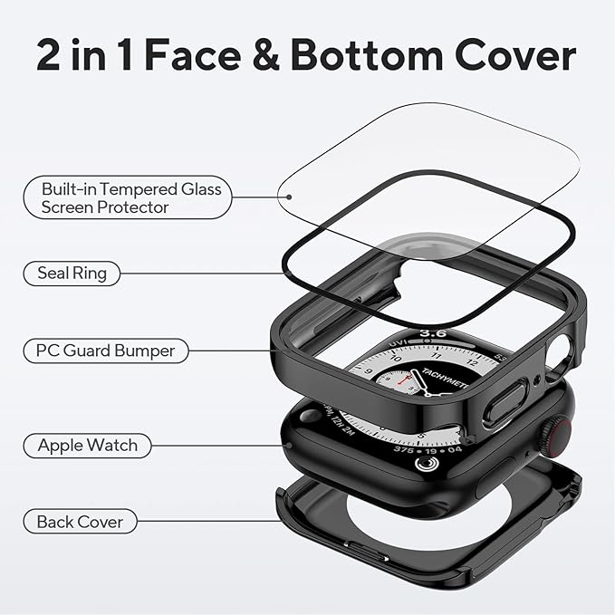 4 Pack Compatible with Apple Watch Waterproof Case 44mm Series 6/5/4/SE with Tempered Glass Screen Protector, 2 in 1 Full Coverage Bumper Protective Cover for iWatch Accessories 44 mm - Image 2