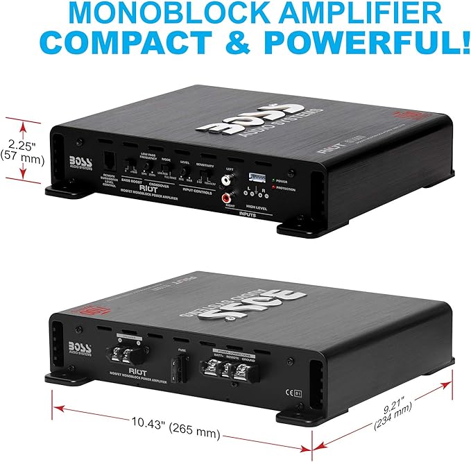 BOSS Audio Systems R1100MK Monoblock Car Amplifier and 8 Gauge Wiring Kit - 1100 High Output, High Low Level Inputs, Low Pass Crossover - Image 5