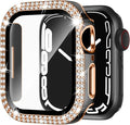 Adepoy for Apple Watch Case Series 7/8 45mm with Tempered Glass Screen Protector, Double Bling Case Crystal Diamonds Rhinestone Bumper Overall Hard PC Ultra-Thin Protective Cover for iWatch 45mm by AdepoyAppleWatchAccessories
