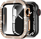 Adepoy for Apple Watch Case Series 7/8 45mm with Tempered Glass Screen Protector, Double Bling Case Crystal Diamonds Rhinestone Bumper Overall Hard PC Ultra-Thin Protective Cover for iWatch 45mm by AdepoyAppleWatchAccessories