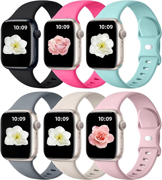 Maledan 6 Pack Bands Compatible for Apple Watch Band 38mm 40mm 41mm 42mm 44mm 45mm 46mm 49mm Women Men, Soft Silicone Sport Band Strap for iWatch Apple Watch Series 11 10 9 8 7 6 5 4 3 2 1 SE Ultra by Maledan