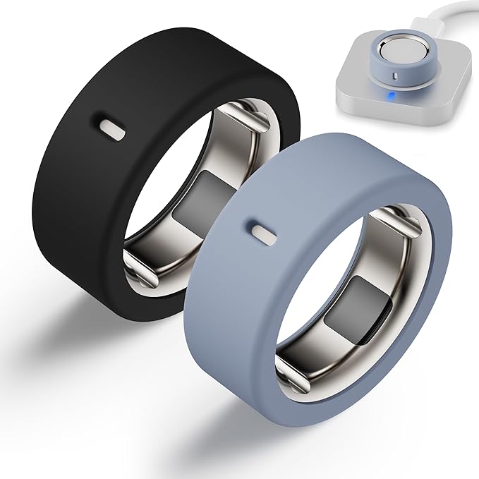 Protector Compatible for Oura Ring 4/Gen 4 Ceramic/Gen 3 Cover,Silicone Anti-Scratch Elastic Ring Finger Case Woking Out Gym for Women Men- Black+Blue-S for 4/5/6/7 by Snyeest