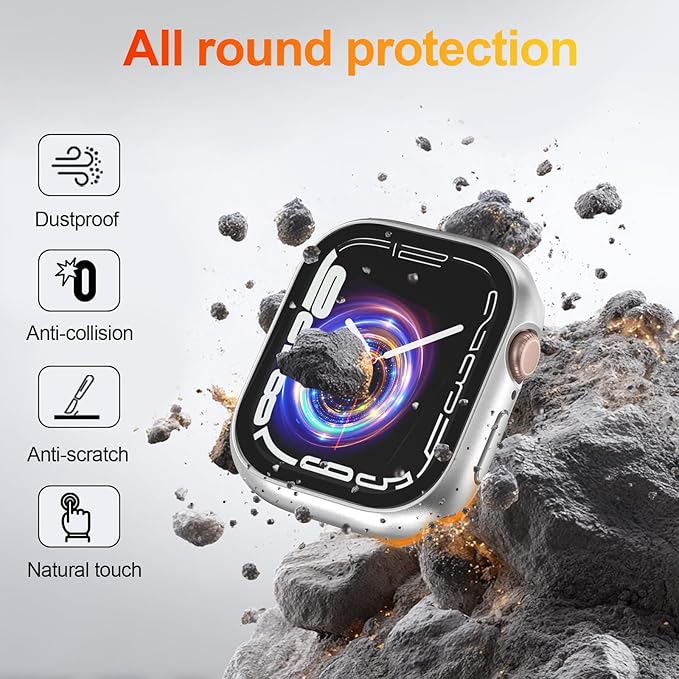 [2 Pack] Case for Apple Watch Series 10 Screen Protector 42mm Accessories Built-in HD Tempered Glass Full Protective PC Hard Bumper Lightweight 2 in 1 Cover Compatible iWatch S10 - Image 3