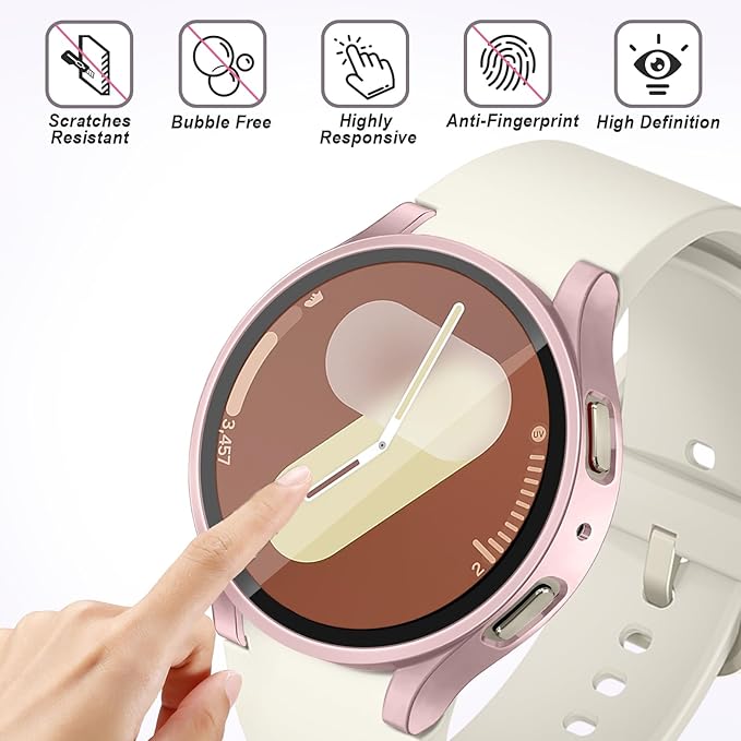 2 Pack Case With Tempered Glass for Samsung Galaxy Watch 7 Screen Protector 44mm Men Women,Hard PC Overall Protection Anti-Slip Scratch-Resistant Cover for Samsung Galaxy Watch 7 Case 44mm Accessories - Image 2
