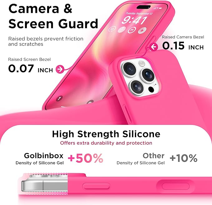 GolbinBox Magnetic for iPhone 16 Pro Max Case, Compatible with MagSafe, [Soft Anti-Scratch Microfiber Lining], Liquid Silicone Shockproof Protective Phone Case for iPhone 16 Pro Max, Hot Pink - Image 5