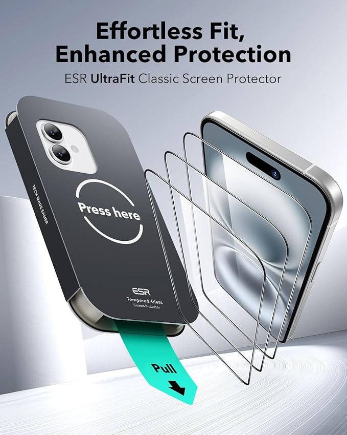 ESR 3 Pack for iPhone 16/iPhone 15 Screen Protector, Military Grade Shatterproof, 9H Hardness, Full Coverage Tempered Glass with UltraFit Tray - Image 2