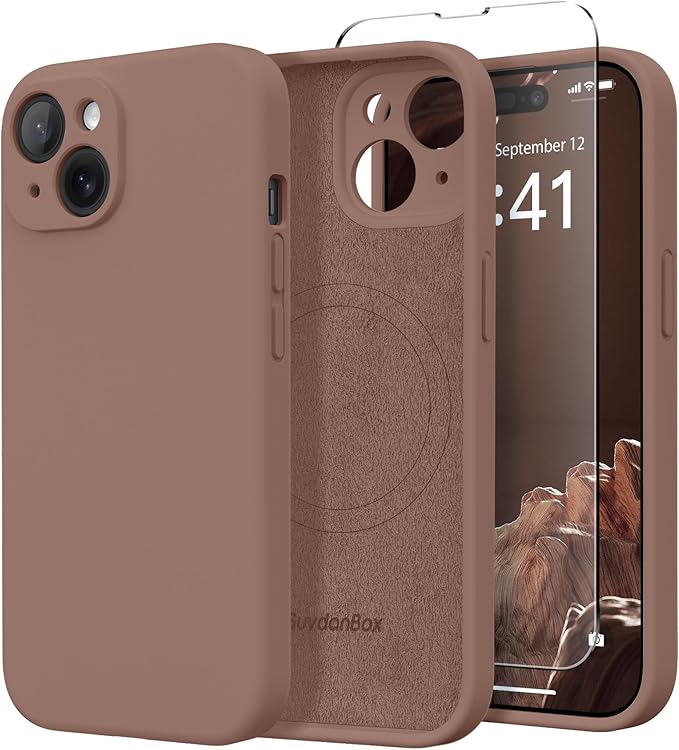 Magnetic for iPhone 13 Case, Compatible with MagSafe, [Full Camera Protection][Screen Protector] Silicone Shockproof Protective Phone Case for iPhone 13 6.1", Brown by SUYDANBOX