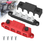 Bus Bar 250A 12V Power Distribution Block with 3/8" (M10) 4-Posts Terminals Block with Cover for Automotive, Marine, Battery System (Black & Red) by UCkasayfy