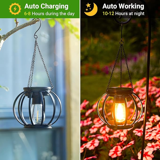 KOOPER Solar Lanterns Outdoor Waterproof, Upgraded Metal Hanging Solar Lights Outdoor Lanterns, Brighter Auto On/Off Outdoor Hanging Lantern for Yard Patio Pathway Porch Garden Decor 2 Pack - Image 2