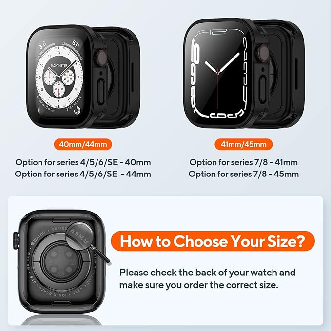 2 Pack 2 in 1 Waterproof Case for Apple Watch Series 9 8 7 45mm, Straight Edge PC Front & Back Bumper with Tempered Glass Screen Protector 360 Protective Cover for iWatch (45mm, Black/Black) - Image 7