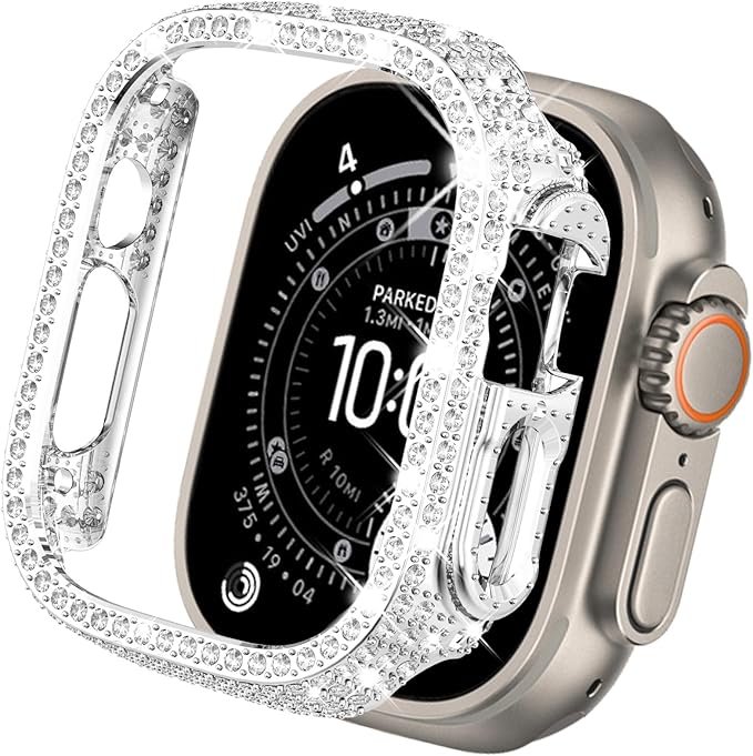 KADES Bling Case Compatible for Apple Watch Ultra 3/2/1 49mm, Sparkly Full Diamond Protective PC Bumper Cover, Rhinestone Frame for Women, 49mm-Silver by KADES