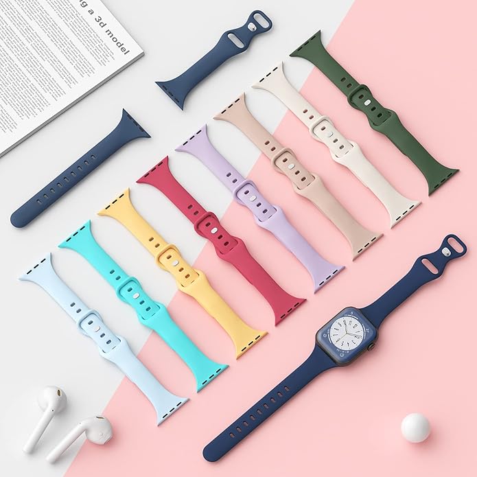 Sport Slim Silicone Bands Compatible for Apple Watch Band 38mm 42mm 40mm 44mm 41mm 45mm 46mm 49mm, Thin Narrow Replacement Strap Wristband for iWatch Series 11/10/9/8/7/SE/6/5/4/3/2/1/Ultra Women Men - Image 4