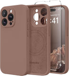 Magnetic for iPhone 14 Pro Case, Compatible with MagSafe, [Full Camera Protection][Screen Protector] Silicone Shockproof Protective Phone Case for iPhone 14 Pro 6.1", Brown by SUYDANBOX