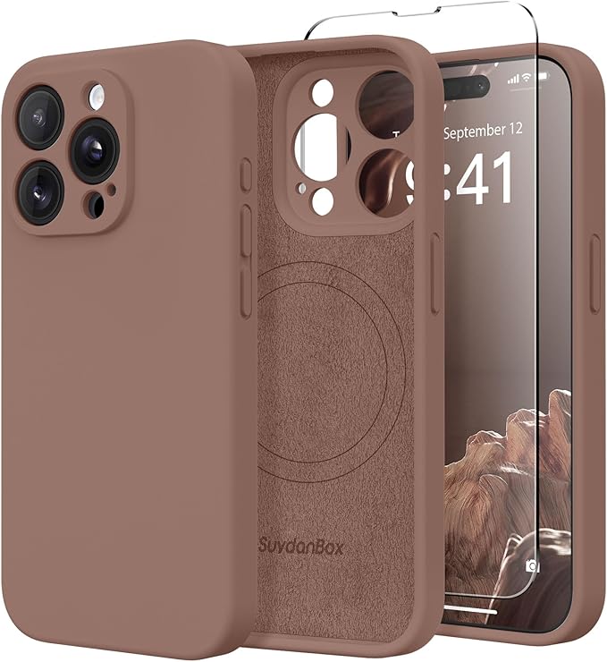 Magnetic for iPhone 13 Pro Max Case, Compatible with MagSafe, [Full Camera Protection][Screen Protector] Silicone Shockproof Protective Phone Case for iPhone 13 Pro Max 6.7", Brown by SUYDANBOX