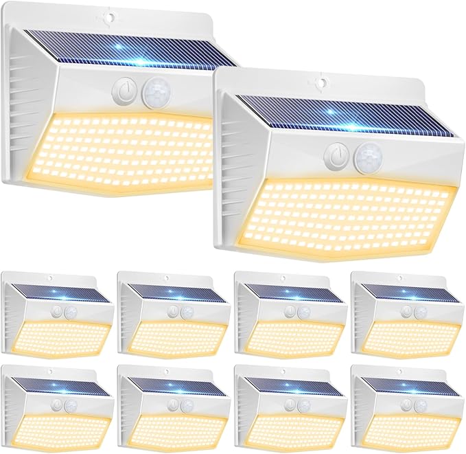 Peasur Solar Lights Outdoor Motion Sensor [10 Packs] Security Light with 3 Lighting Modes Wall Lights Waterproof Solar Powered Lights for Garden Fence Yard,White Warm by Peasur