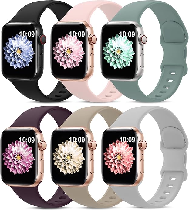 6 Pack Sport Bands Compatible with Apple Watch Band 38mm 40mm 41mm 42mm 44mm 45mm 49mm 46mm,Silicone Waterproof Strap for iWatch Apple Watch Series 11 10 9 Ultra 8 7 6 5 4 3 2 1 SE Women Men by AMSKY