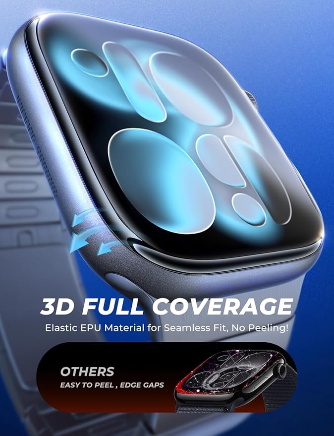 MAGIC JOHN 2 Pack for Apple Watch Series 11(2025) Series 10 46MM Screen Protector, [Automatic Align Tech] Self-Healing Flexible EPU Film, HD Transparent, Anti Scratch, Bubble Free - Image 4