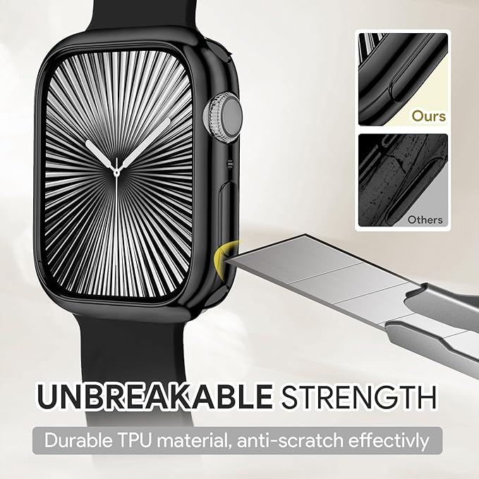 JR.DM 44mm Soft Flexible TPU Case Compatible for Apple Watch Series 6/5/4/SE Touchable Screen Lightweight Anti-Scratch All-Around Protector Thin Guard Shockproof Cover Shiny Bumper for iWatch, Black - Image 5