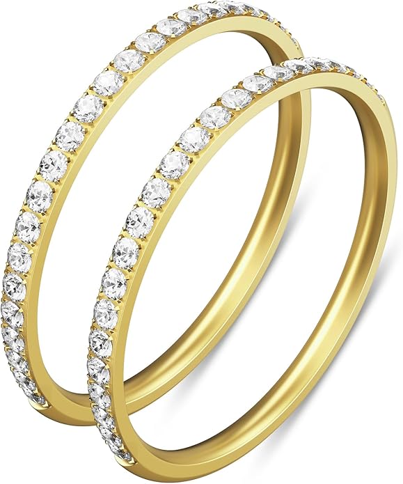 ZOOROO 2-Pack 14K Gold Plated Stacking Rings for Oura Ring Gen 4/Oura Ring Gen 3, Cubic Zirconia Simulated Diamond Oura Stack Rings for Women by ZOOROO