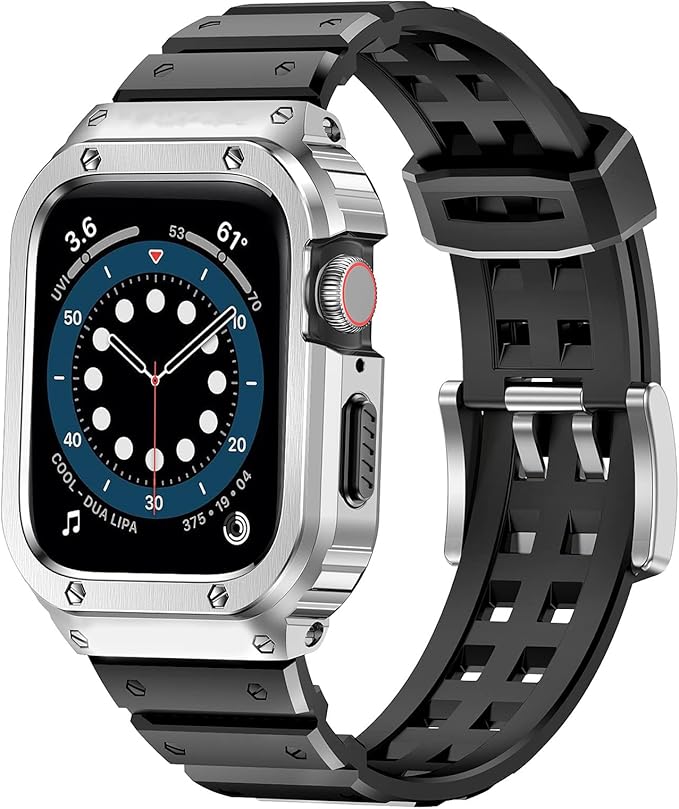 SUPLINK Stainless Steel Case and Band Compatible with Apple Watch 45mm Bands for Men, Rugged Protective Metal Apple Watch Case Cover and TPU Band for iWatch Apple Watch Series 9 8 7(Silver) by ClassicQualityandValue
