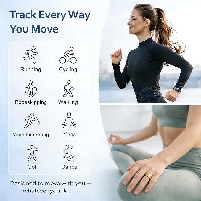 Smart Ring Health & Fitness Tracker for Men & Women, Heart Rate, SPO₂, Sleep & Activity Monitoring, IP68 Waterproof, Long Battery Life, Family Care Mode, No Subscription Fee (Gold, 8) - Image 4