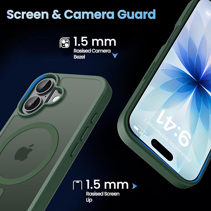 CACOE Magnetic Case for iPhone 17 6.3 inch-Compatible with MagSafe & Magnetic Car Phone Mount,Anti-Fingerprint TPU Thin Phone Cases Cover Protective Shockproof (Dark Green) - Image 4