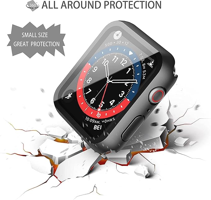 Misxi [2 Pack] Waterproof Case with Button for Apple Watch SE 2 (2024) SE Series 6 Series 5 Series 4 44mm, Anti-Fall PC Cover with Tempered Glass Screen Protector for iWatch, 1 Black + 1 Transparent - Image 6