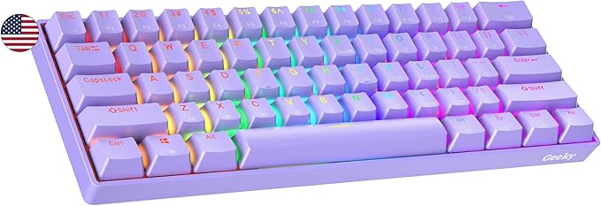 Geeky GK61 SE 60% | Mechanical Gaming Keyboard | 61 Keys Multi Color RGB LED Backlit for PC/Mac Gamer | ANSI US American Layout (Lavender, Mechanical Red) by Geeky