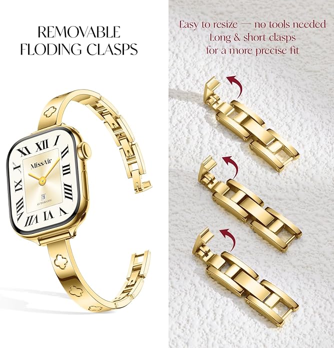 Missair Slim Bands Compatible with Apple Watch 38mm 40mm 41mm 42mm 44mm 45mm 46mm 49mm for Women, Thin Bracelet Dressy Designer Stainless Steel Metal Strap for iWatch Series 11 10 9 8 7 6 5 4 SE Ultra - Image 2