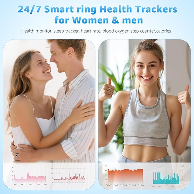 Smart Ring Health Tracker for Women & Men, Fitness Ring with Heart Rate Blood Oxygen, Sleep monitor, Step Tracker, IP68 Waterproof Compatible with iOS & Android, No Subscription Fee (Black, 13) - Image 6