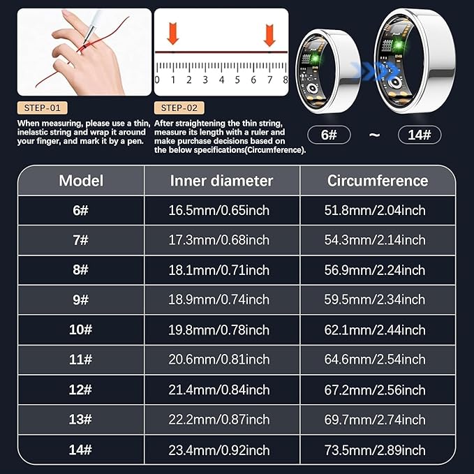 Smart Ring for Women Men, Fit Ring with Heart Rate, Blood Oxygen, HRV, Sleep Monitor, Stress, Step Counter, IP68 Waterproof Fitness Rings for iPhone & Android, No Subscription Fee (Silver, 8#) - Image 2