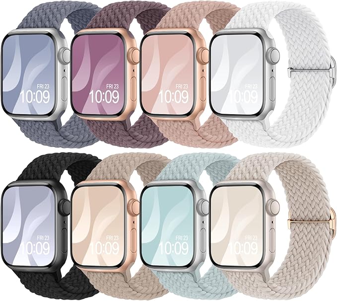 8 Pack Braided Stretchy Solo Loop Compatible with Apple Watch Bands for Women 40mm 38mm 41mm 44mm 46mm 45mm 42mm 49mm Men, Adjustable Sport Elastic Strap for iWatch Series 11 10 9 8 7 6 5 4 3 SE Ultra by Adorique