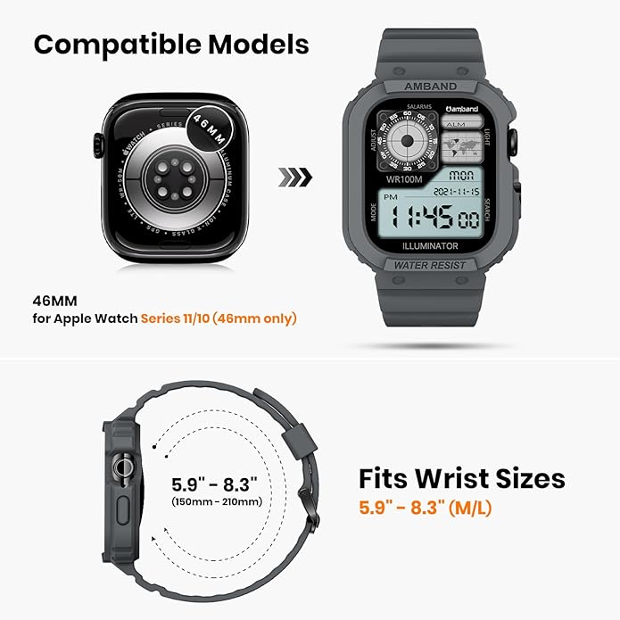 amBand E1 Sport Case Band for Apple Watch Ultra 3/2/1 & SE 3/2/1 & Series 11 10 9 8 7 6 5 4 3 49mm 46mm 45mm 44mm 42mm 41mm 40mm 38mm, Shockproof & Scratch Resistant Rugged Bumper for Men Women - Image 2