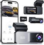 Dash Cam Front and Rear, 4K Front Dash Cam, 3K+1080P Dual Dash Camera for Cars, Built-in WiFi, Car Dashcams with Night Vision, Free 64GB Card, 24H Parking Mode, App Control, Silvery by eassky