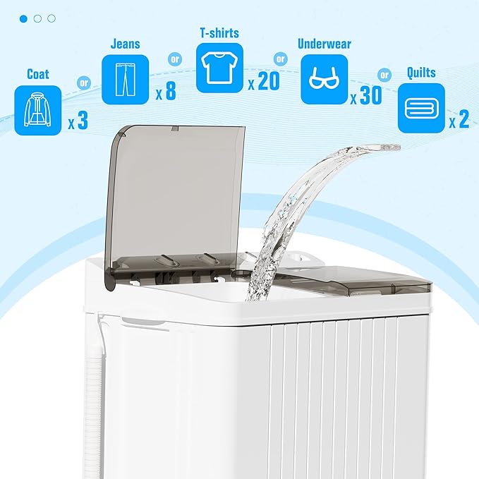 Superday Portable Washing Machine with Longer Hose, 28Lbs Compact Mini Washer and Dryer Combo,Twin Tub Washing Machine Laundry Compact Washer spinner Combo for Apartments RVs and Dorms(Grey) - Image 3